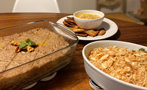 Quibe assado tradicional, Arroz Sírio  e Homus